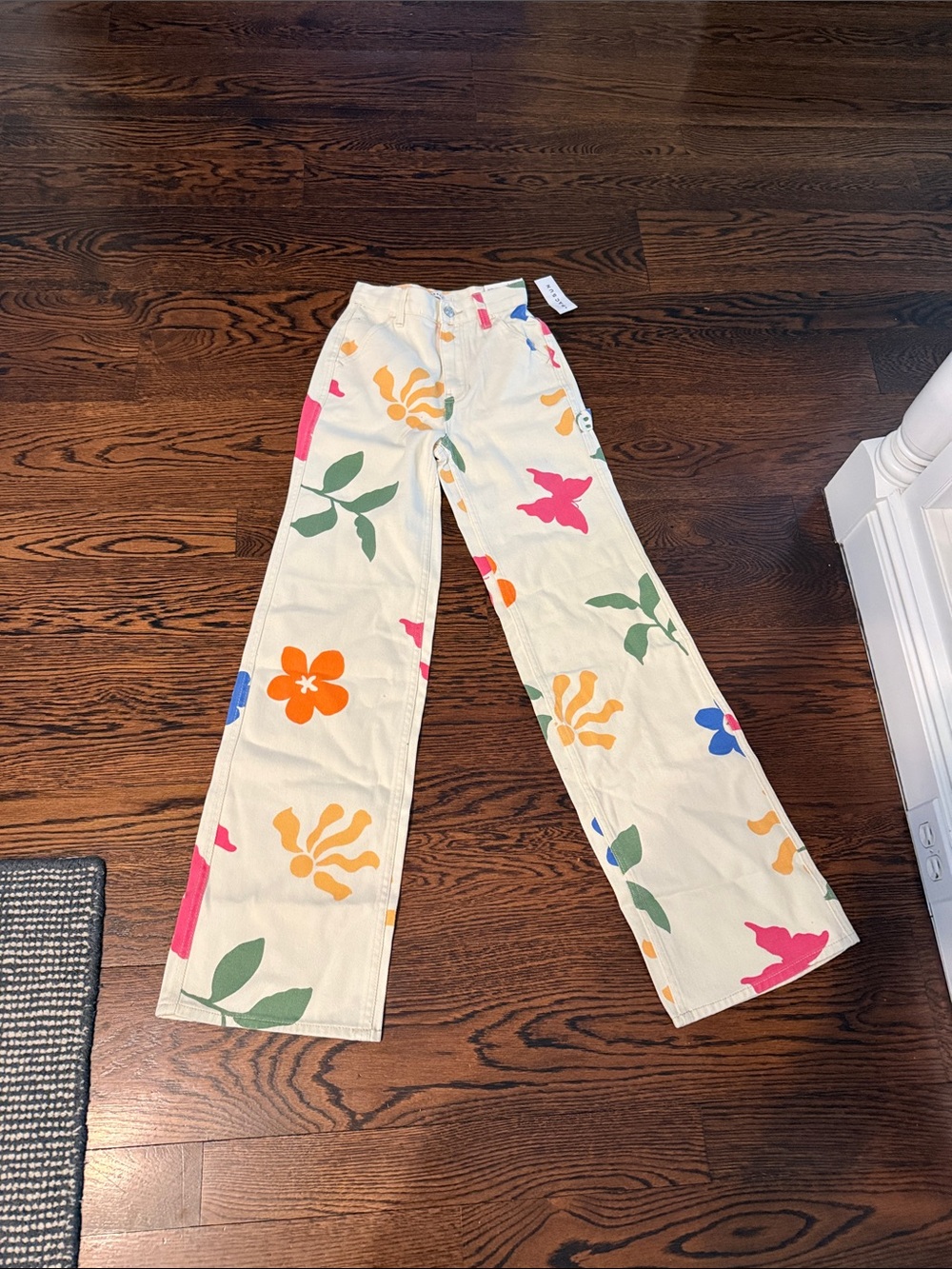 PacSun Cream Pants with Multicolor Floral Accents